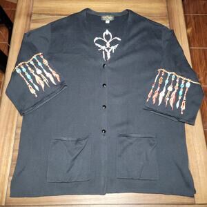 Bob Mackie Wearable Art Knit LS Sweater w/ Embroidered Back & Sleeves - Size 3X